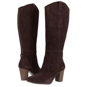 UGG Koolaburra Elinda Knee High Boots Suede Brown Block Heel New